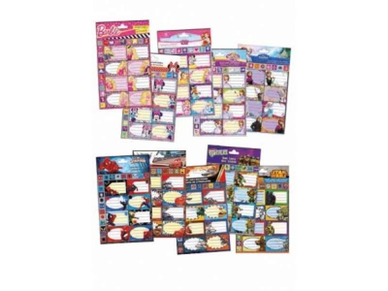 ETICHETTE SCUOLA CARTOONS GLITTER